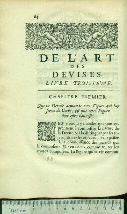 De L'Art Des Devises. Livre Troisie'me.