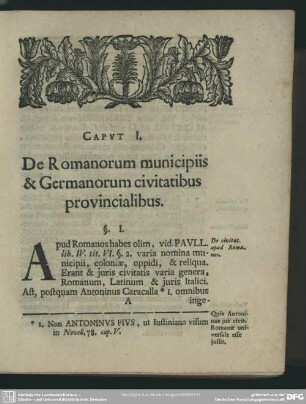 Cap. I. De Romanorum municipiis & Germanorum civitatibus provincialibus