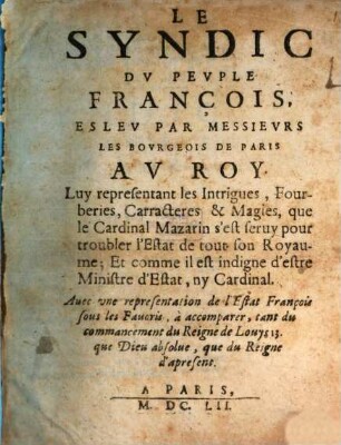 Le syndic du peuple françois ... au Roy