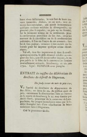 4-5 Extrait du registre des délibérations du directoire du district de Haguenau