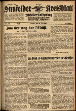 Erste Ausgabe vom Freitag, den 09. Juli 1937.
