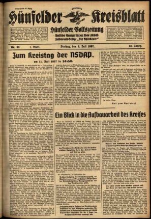 Erste Ausgabe vom Freitag, den 09. Juli 1937.