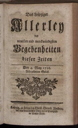 Den 4. May 1756. Achtzehntes Stück.