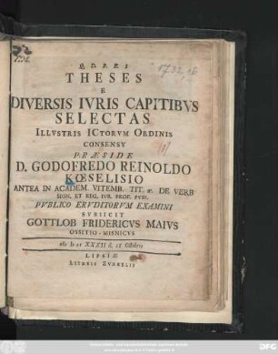 Theses E Diversis Ivris Capitibvs Selectas