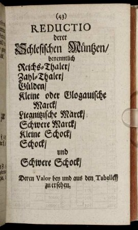 Reductio derer Schlesischen Müntzen/