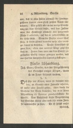 Fünfte Abhandlung. Joh. Georg Gmelin, von der Vergrößerung des Gewichts einiger Körper, wenn sie im Feuer kalcinirt werden.