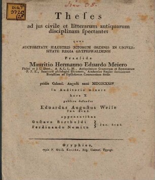 Theses, ad ius civile et litterarum antiquarum disciplinam spectantes