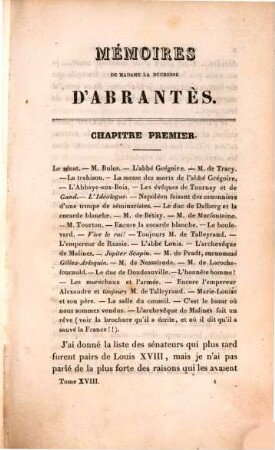 Mémoires de Madame la Duchesse D'Abrantès, ou souvenirs historiques sur Napoléon, la Révolution, le Directoire, le Consulat, l'Empire et la Restauration. 18