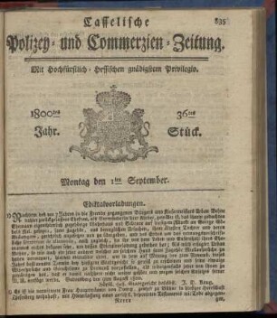 36tes Stueck, Montag den 1ten September 1800