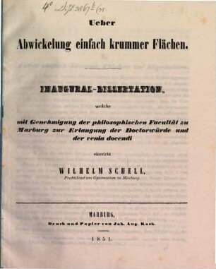 Über Abwickelung einfach Krummer Flächen : Inaug.-Diss.