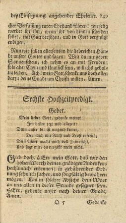 Sechste Hochzeitpredigt