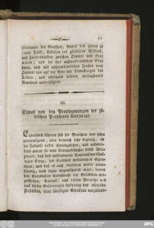 III. Etwas von den Prophezeyungen der jüfischen Propheten überhaupt.