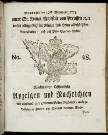 No. 48. Montags, den 29ten November 1779.