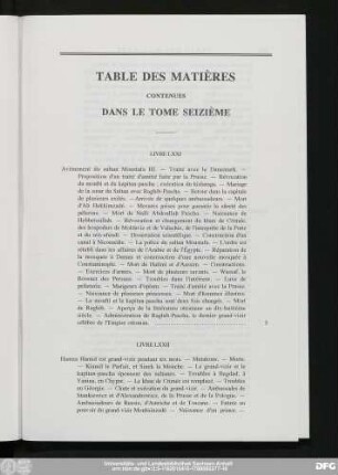 Table Des Matières Contenues Dans Le Tome Seizième