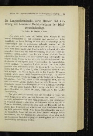 ¬Die¬ Lungenschwindsucht, deren Ursache und Verhütung mit besonderer Berücksichtigung der Schulgesundheitspflege