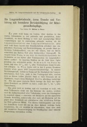 ¬Die¬ Lungenschwindsucht, deren Ursache und Verhütung mit besonderer Berücksichtigung der Schulgesundheitspflege