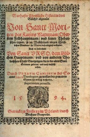 Warhafte Historie von Sanct Moritzen ... und Sanct Urso