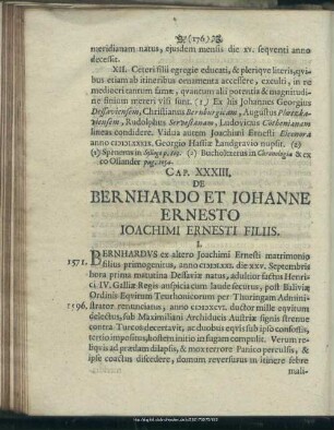 Cap. XXXIII. De Bernhardo Et Johanne Ernesto Joachimi Ernesti Filiis
