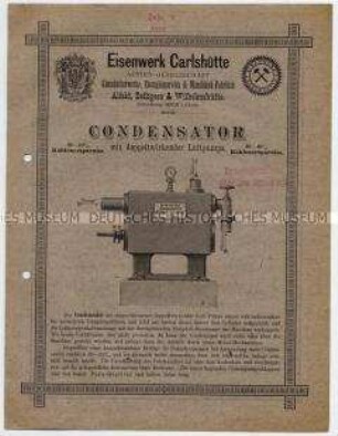 Condensator, Vorwärmer mit Doppelheizröhren, Condensation mit Gradiewerk, Horizontale Duplex-Dampfpumpen