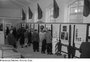 Ausstellungsbesucher vor Schautafeln