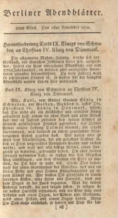 28tes Blatt. Den 1sten November 1810.