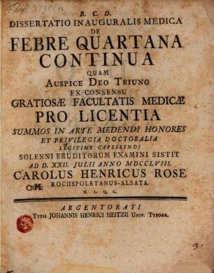 Diss. inaug. med. de febre quartana continua