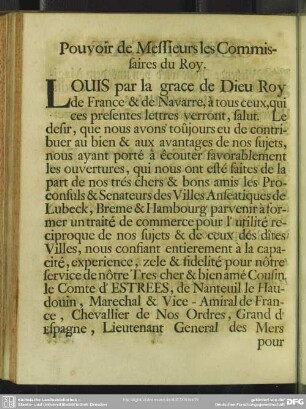 Pouvoir des Messieurs les Commissaires du Roy