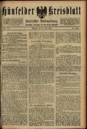Ausgabe vom Montag, den 17. Juli 1922.