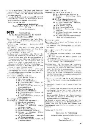Ausschreibung für die Kreismeisterschaften der Schüler im Schwimmen 1953 : 54/53