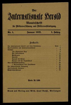 Nr. 1. Januar 1922