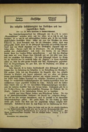 ¬Die¬ religiöse Selbständigkeit der kindlichen und der jugendlichen Seele