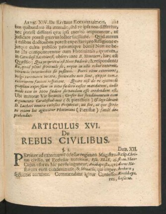 Articulus XVI. De Rebus Civilibus.