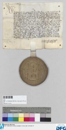 König Sigismund befiehlt der Stadt Nürnberg, die Reichssteuer für 1428 seinem Hofmeister, dem Grafen Ludwig zu Otingen, auszubezahlen und stellt darüber Quittung aus.