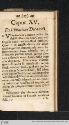 Caput XV: De visitatione decanali