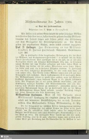 Missionsliteratur des Jahres 1904