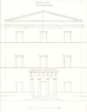 Gärtner, Friedrich von; Athen (Griechenland); Königliche Residenz (Athener Schloss) - Ostfassade - Giebel (Aufriss)