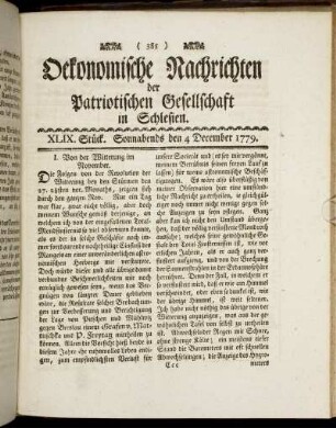 XLIX. Stück. Sonnabends den 4 December. 1779.