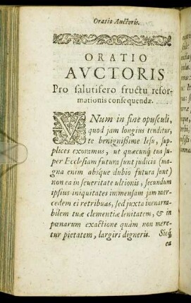 Oratio Auctoris Pro salutifero fructu reformationis consequendæ.