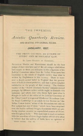 The Privy Council as Judges of Hindu and Mussulman Law.