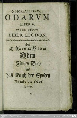 Q. Horatii Flacci Odarum Liber IV. Vulgo Dictus Liber Epodon