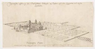 Perspektivische Ansicht des Potsdamer Stadtschlosses mit Lustgarten und Langer Brücker von Nordwesten aus