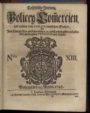 Nro. XIII, Montags, den 29. Martii 1745