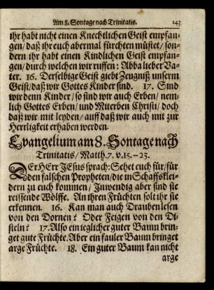 Evangelium am 8. Sontage nach Trinitatis/ ...