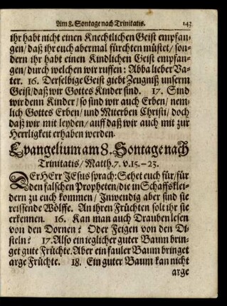 Evangelium am 8. Sontage nach Trinitatis/ ...