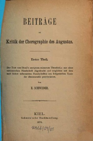 Beiträge zur Kritik der Chorographie des Augustus. 1