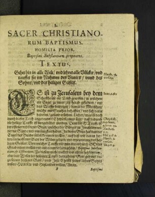 Sacer Christianorum Baptismus.