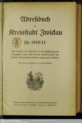 1910/11(1910): Adreßbuch der Kreisstadt Zwickau
