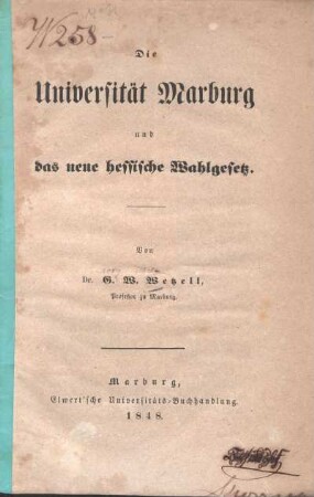 Die Universität Marburg und das neue hessische Wahlgesetz