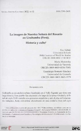 La imagen de Nuestra Señora del Rosario en Urubamba (Perú). Historia y culto