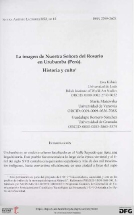 La imagen de Nuestra Señora del Rosario en Urubamba (Perú). Historia y culto